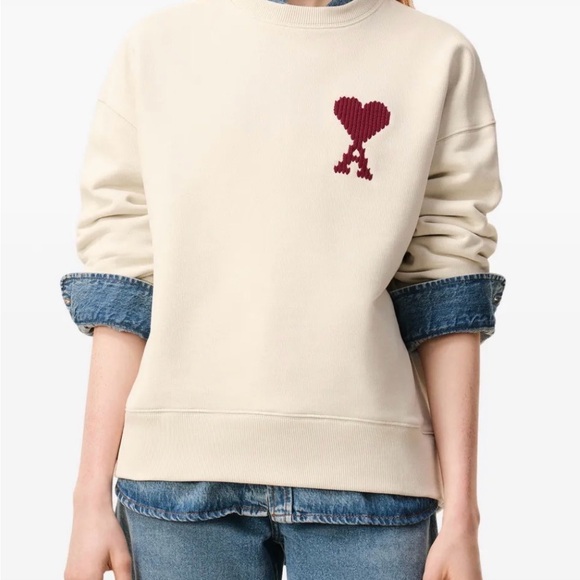 Ami Tops - NWT Authentic Ami Paris Ami De Coeur embroidered-heart sweatshirt in beige